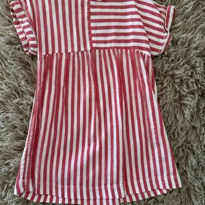 Zara Red and White Striped Short Sleeve Little Girls Dress